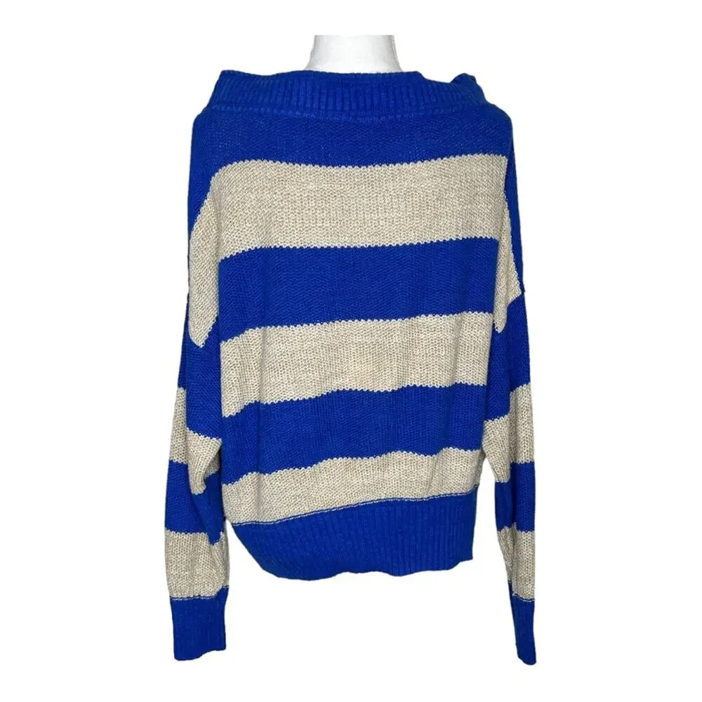 Free People Cassidy Off the Shoulder Striped Linen Blend Pullover Sweater S